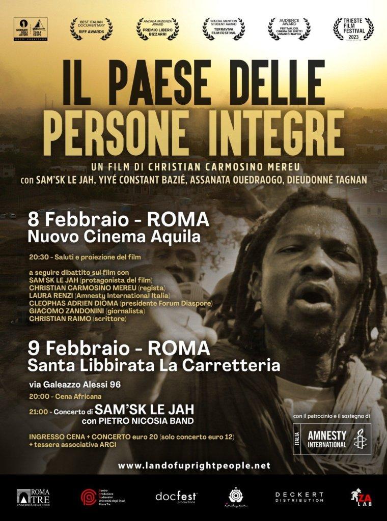 INCONTRO CON IL REGISTA CHRISTIAN CARMOSINO E IL MUSICISTA SAM’SK LE JAH PER IL PAESE DELLE PERSONE INTEGRE