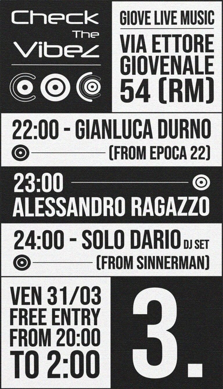 Check the Vibez presenta Gianluca Durno + Alessandro Ragazzo + Solo Dario DjSet