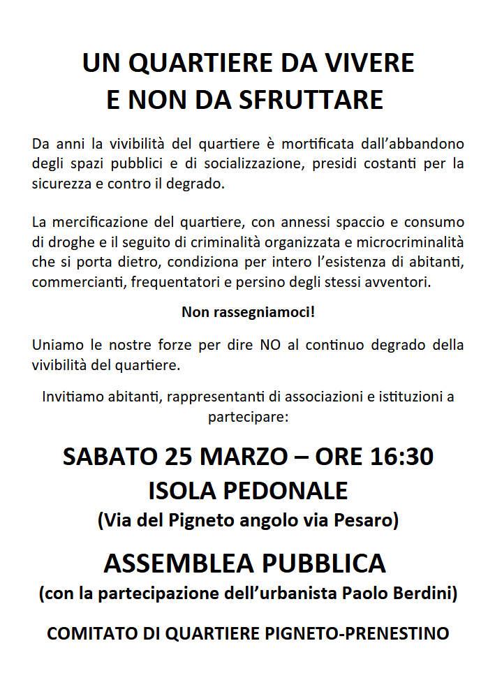 Un quartiere da vivere e non da sfruttare – ASSEMBLEA