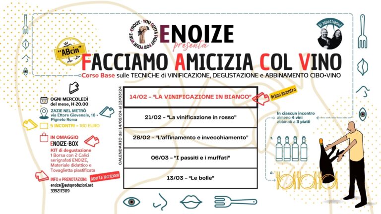 𝗔𝗕𝗖𝗶𝗻 – 𝗙𝗮𝗰𝗰𝗶𝗮𝗺𝗼 𝗮𝗺𝗶𝗰𝗶𝘇𝗶𝗮 𝗰𝗼𝗹 𝘃𝗶𝗻𝗼 – Corso Base su vinificazione, degustazione e abbinamento