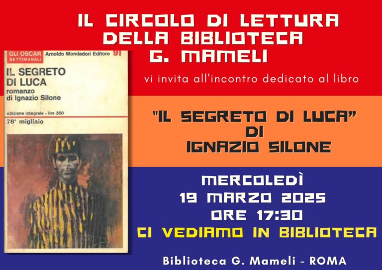 Appuntamento con il Circolo di Lettura della Biblioteca Goffredo Mameli