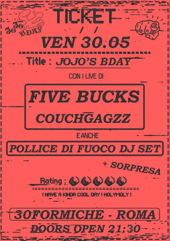 Five Bucks + COUCHGAGZZ live + Pollice di Fuoco djset
