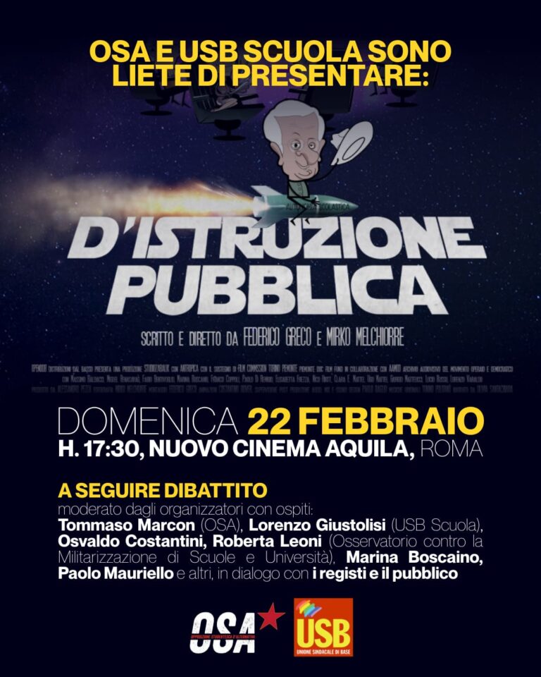 INCONTRO CON I REGISTI FEDERICO GRECO E MIRKO MELCHIORRE PER D’ISTRUZIONE PUBBLICA ORGANIZZATO DA OSA E USB SCUOLA